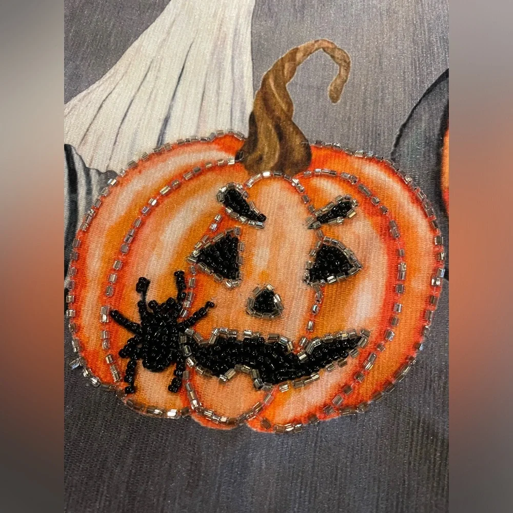 HAUNTED LANE NWT Halloween Bead Accent Ghost Pumpkin Decorative Table Runner
